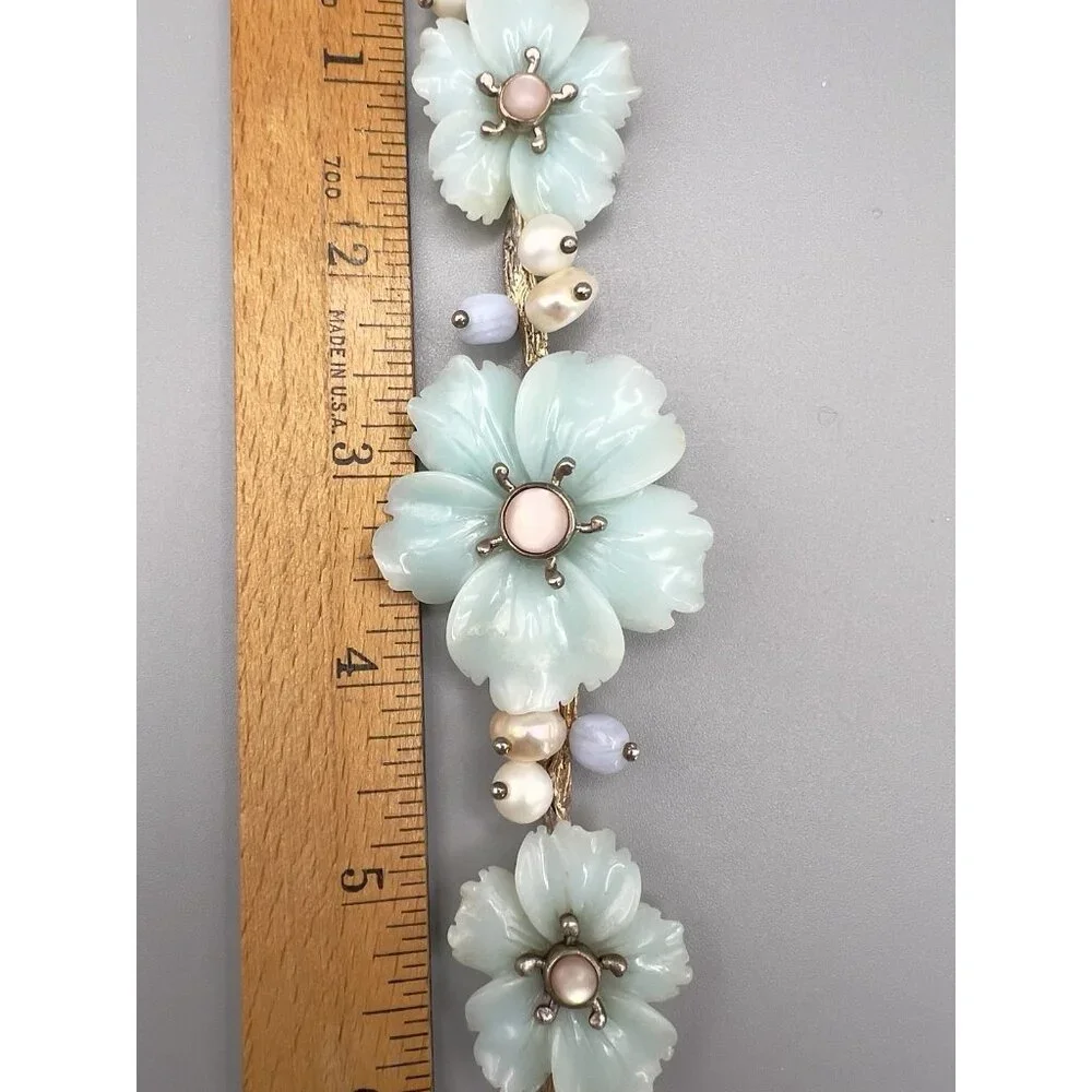 Whitney Kelly Sterling Silver Jade Flowers & Pearl Accents Necklace - Picture 13 of 14